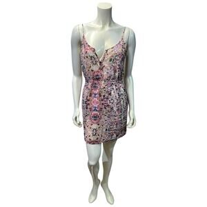 ELIOT Abstract Floral Silk Mini Dress Pink Multi Geometric Print Sundress Size 0